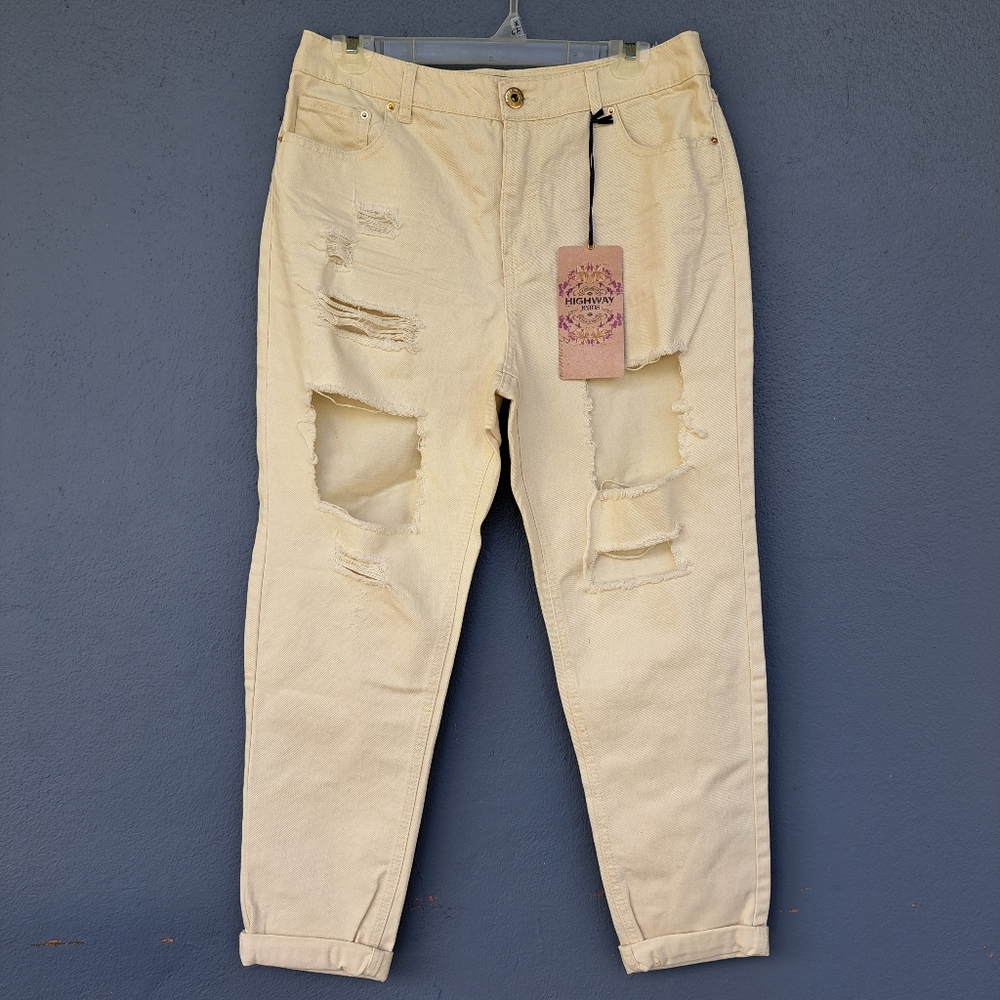 Single jeans, Highway jeans size 9 With holes look very sexy. Color  beige.
